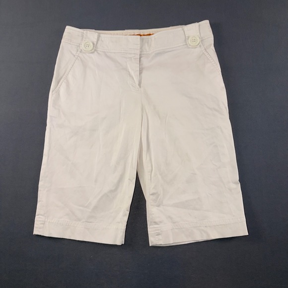 Tory Burch Pants - Tory Burch White Bermuda Shorts Logo Button Walking Shorts 12081220 Size 2
